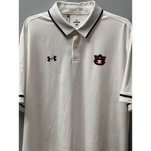 Under Armour Auburn Tigers Team Tipped Polo Mens XL White Loose Fit Golf NWT